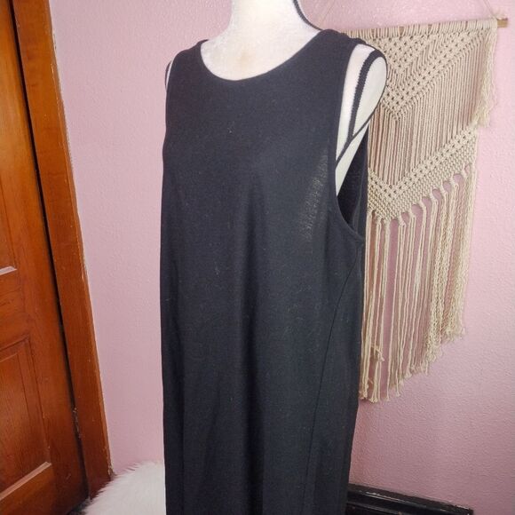 Eileen Fisher | Wool Black Sleeveless Maxi Dress Large - Picture 1 of 6